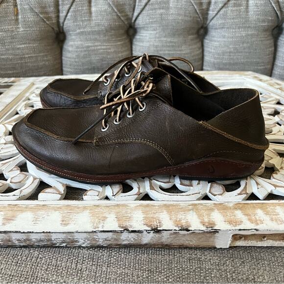 Olukai Men’s Brown Leather Oxford Boat Loafers Shoes 10 main image 9